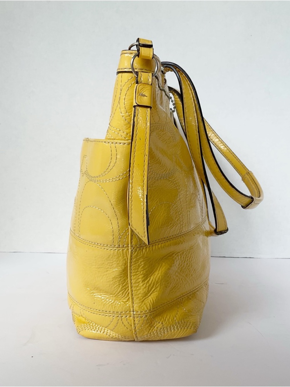 Coach 2012 Signature Patent Leather Tote in Canary Yellow (Flaws) - Picture 6 of 15